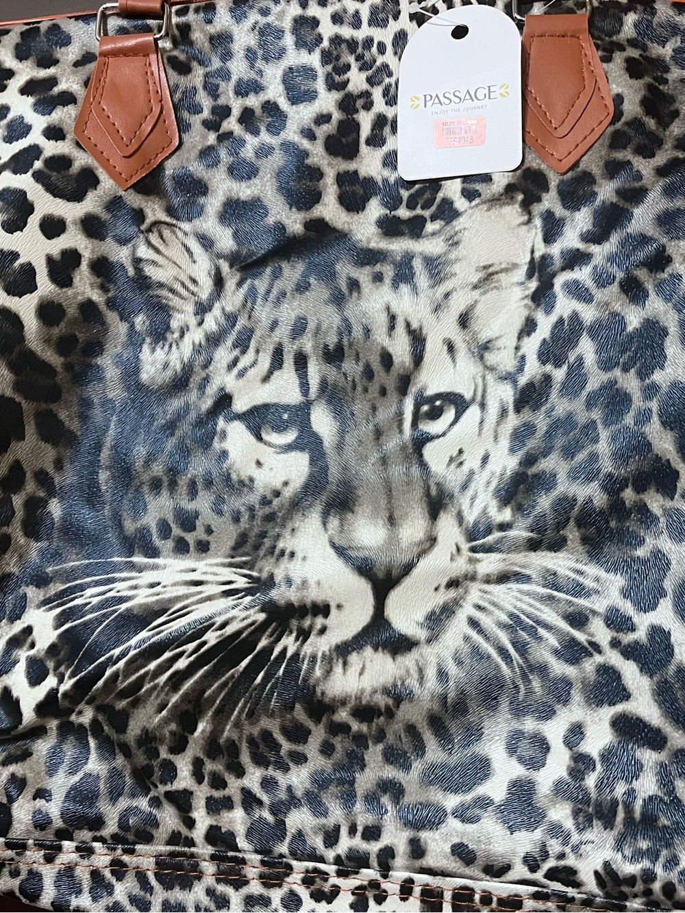 PASSAGE Leopard Face Tote in Cream, Black and Brown